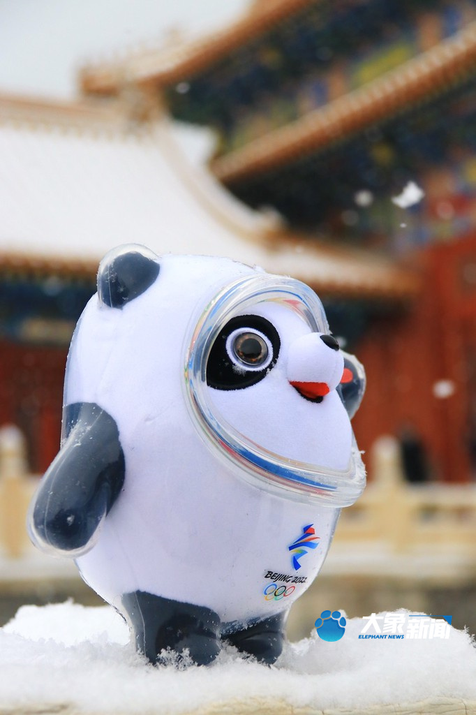 北京迎来虎年初雪游客故宫里实现冰墩墩自由
