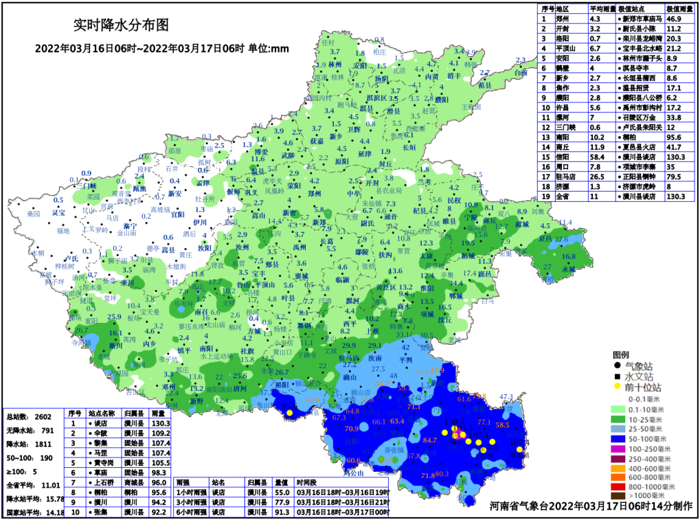 3月17日豫东、豫南部分地区降雨持续 全省气温持续低迷