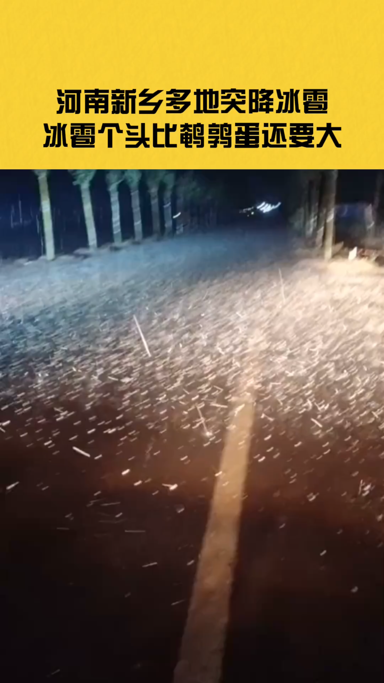 河南新乡多地突降冰雹冰雹个头比鹌鹑蛋还大