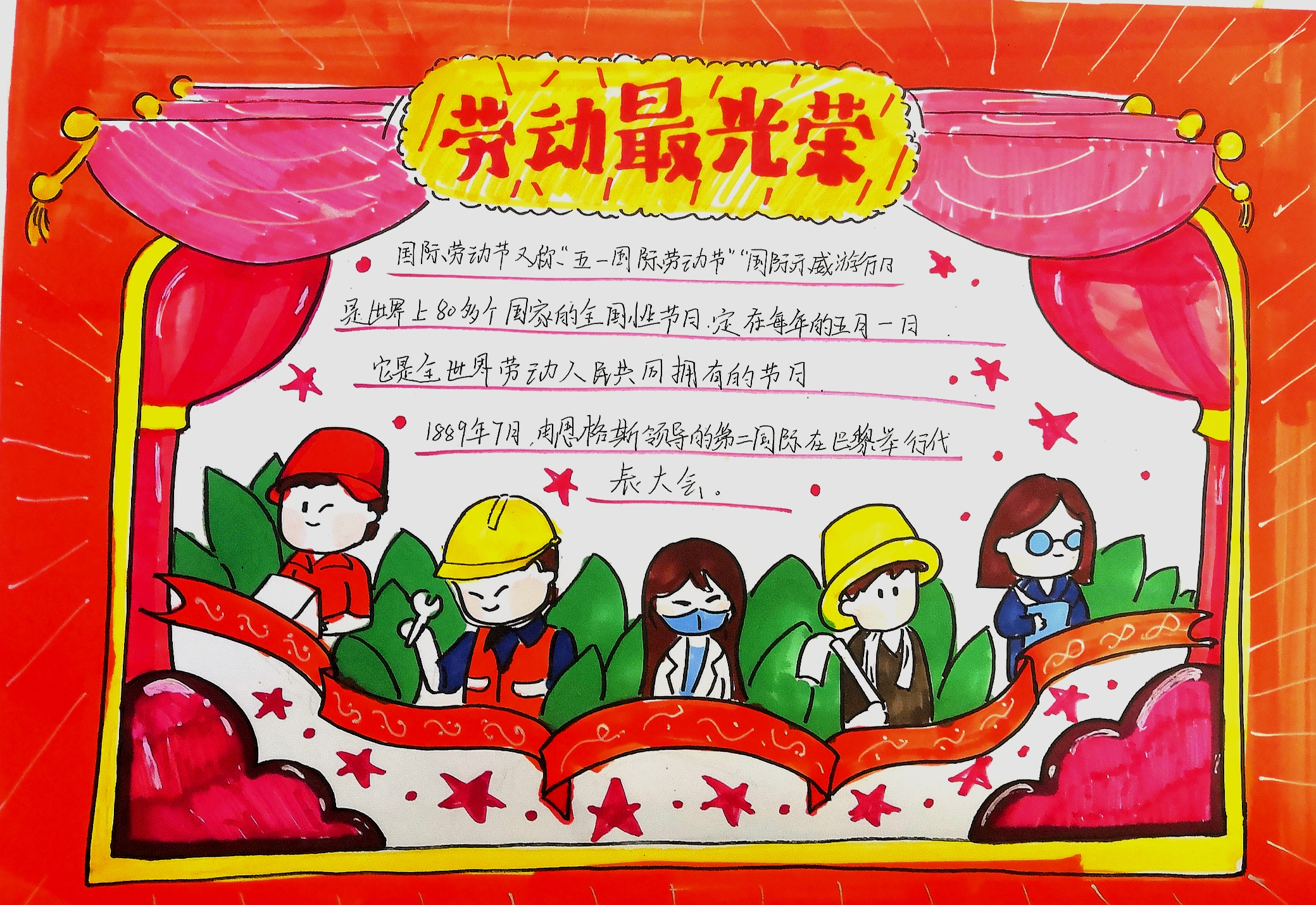 二,手抄报展由于疫情影响,他们的劳动教育集中宣传教育在线上进行